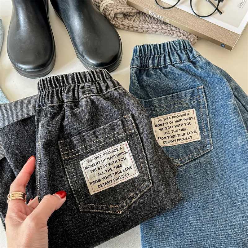 Childrens Pants 2024 Autumn New Korean Boys Casual Jeans Fashion Loose Girls Denim Trousers Toddler Kids Versatile Jeans Z250220