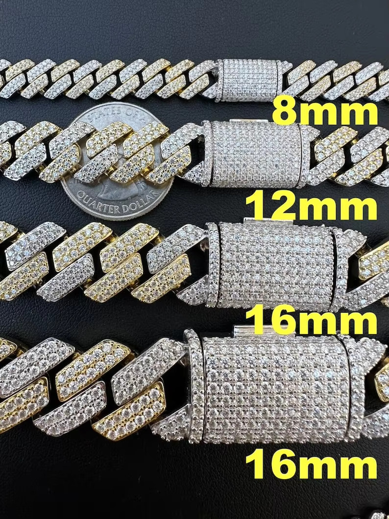 Moissanite Prong Miami k Chain Necklace Two Tone 14k Yellow Gold Vermeil Over Solid Sier Dia Tester