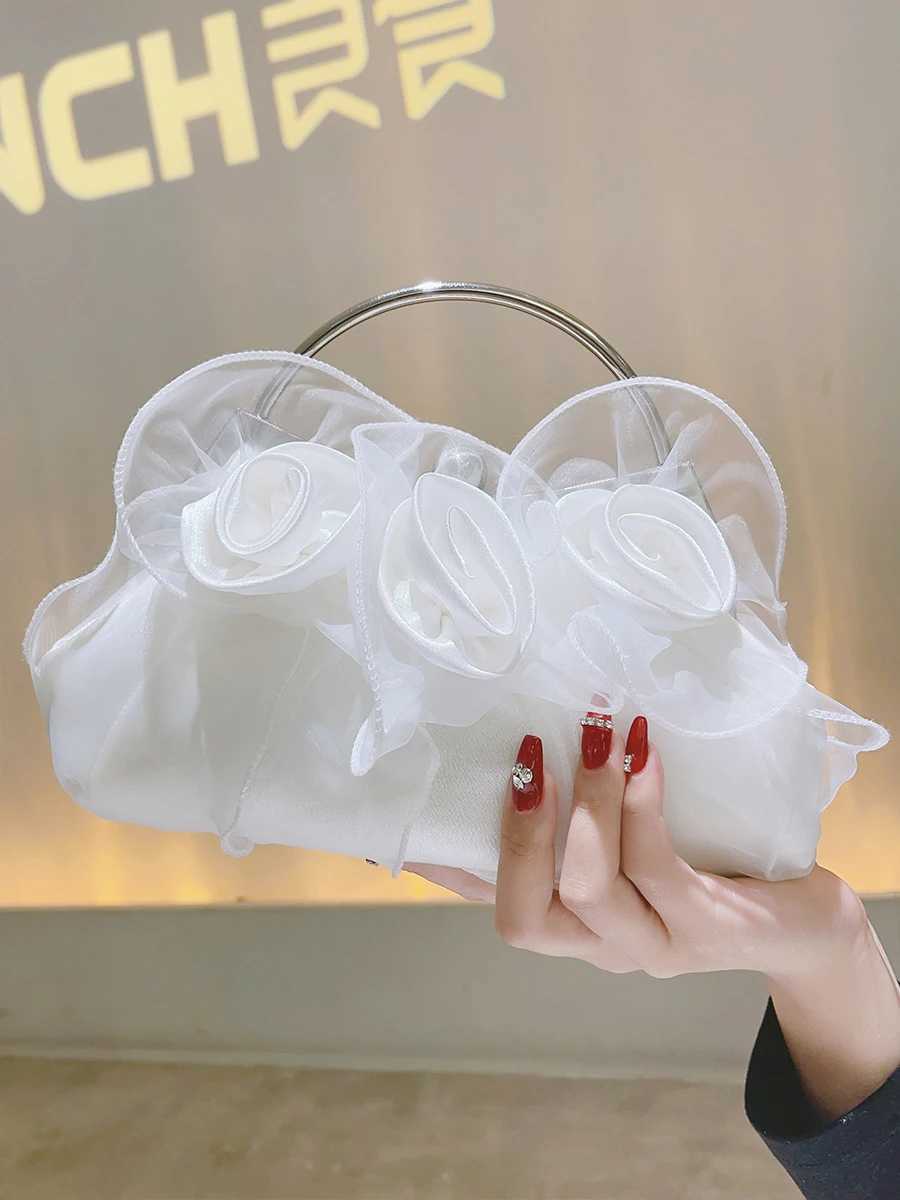 Flower Petal Clutch Bridal Handbag Evening Bag Satin Rose Elegant Purse For Bridesmaid Wedding Party Formal White Handle Bag Z250220