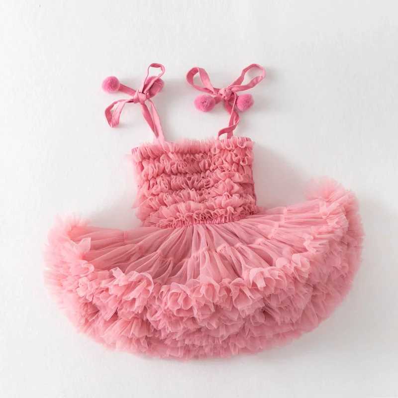 New Cute Baby Girl Clothes Solid Color Halter Fluffy Baby Girl Dress Sweet Baby TuTu Cake Dress Birthday Princess Weekly Frock X250220