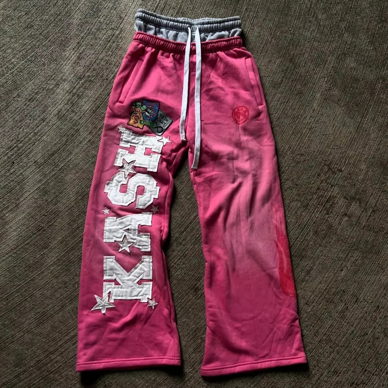 Y2K Pink Joggers Pants Men Women Harajuku Strawberry Graphic Print Patch Double Waist Sweatpants Goth Elastic Low Waist Trousers 250221