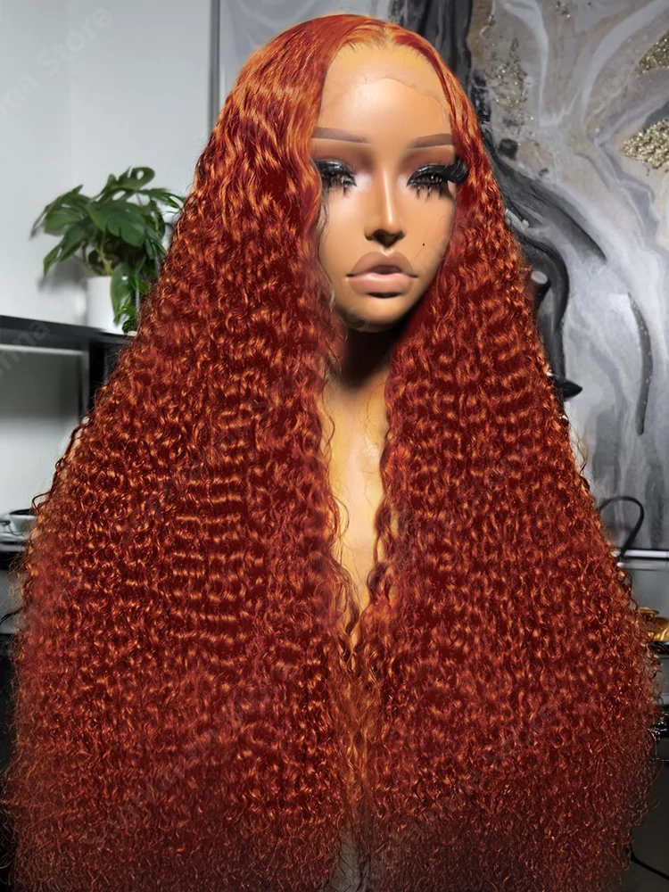 Free shipping 250 Density Brazilian Orange Ginger Colored Curly 13x4 13x6 Hd Lace Front SilationHuman Hair Wig 30 40 Inch Deep Wave Frontal Wigs For W