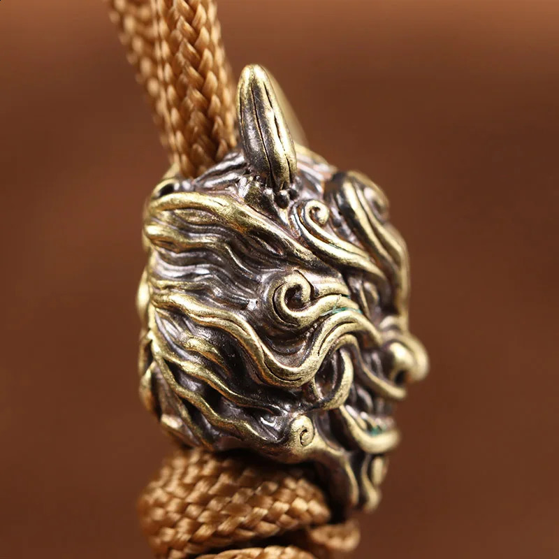 Mahakala Head Sculpture Brass Knife Bead EDC Outdoor DIY Umbrella Rope Accessories Hand Woven Bracelet Pendant 250213