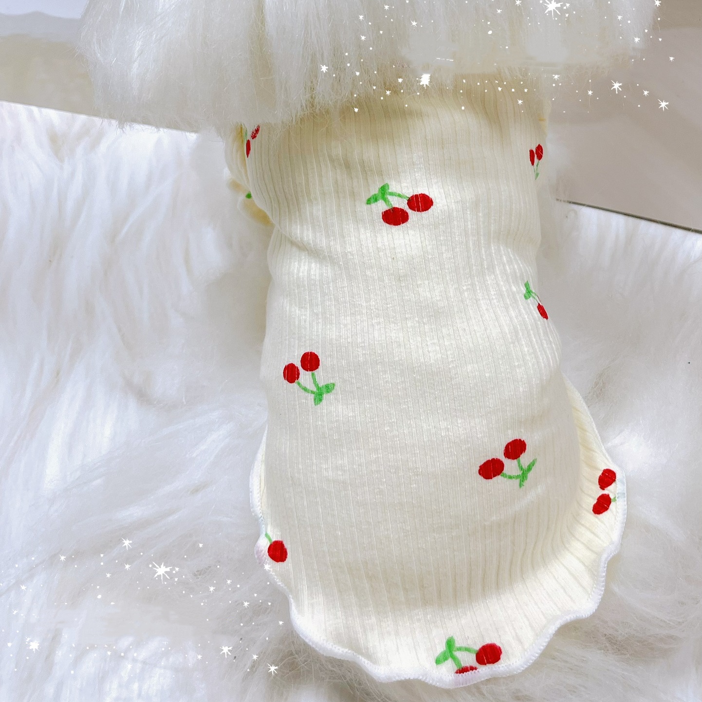 Small Dog Sweater with Cherry Printed Elasticity Bubble Sleeve Knitted Sweater Suitable for All Seasons Puppy Clothes for Chihuahua, Teddy and Small B