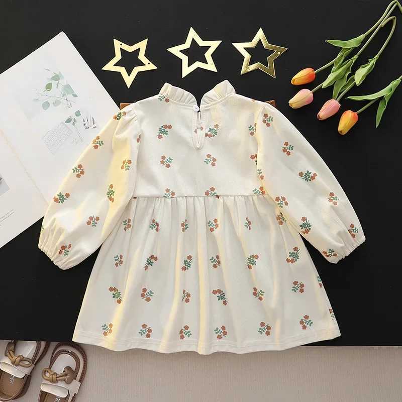 (0-3 Years Old Girls) Fall New Girls Dress Lace Pleated Floral Pattern Leather Vest Button Sweet Princess Dress X250220