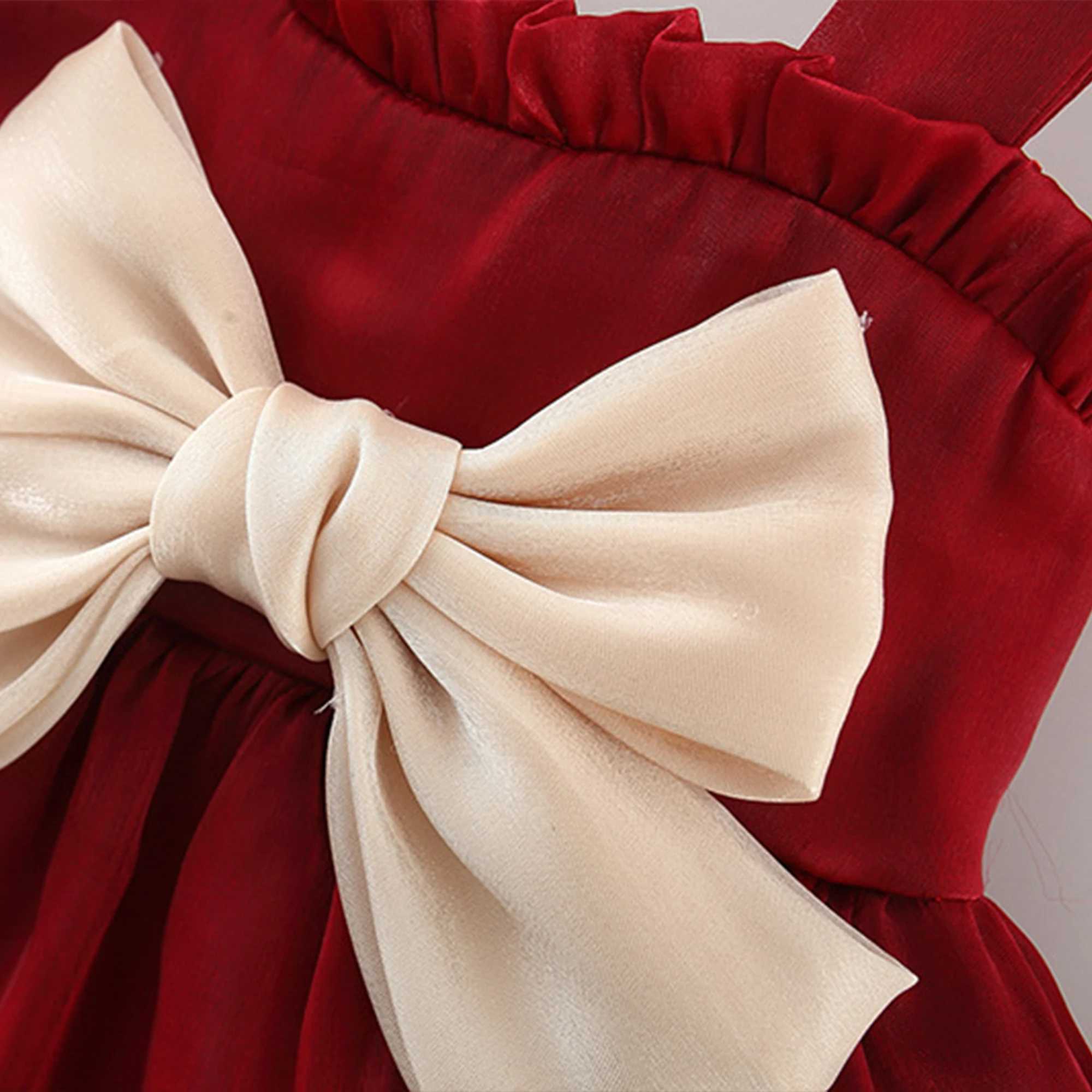 Girls Summer Dress Sweet Hanging Strap Solid Color Big Bow Dress Suitable for Children Aged 80-110 X250220