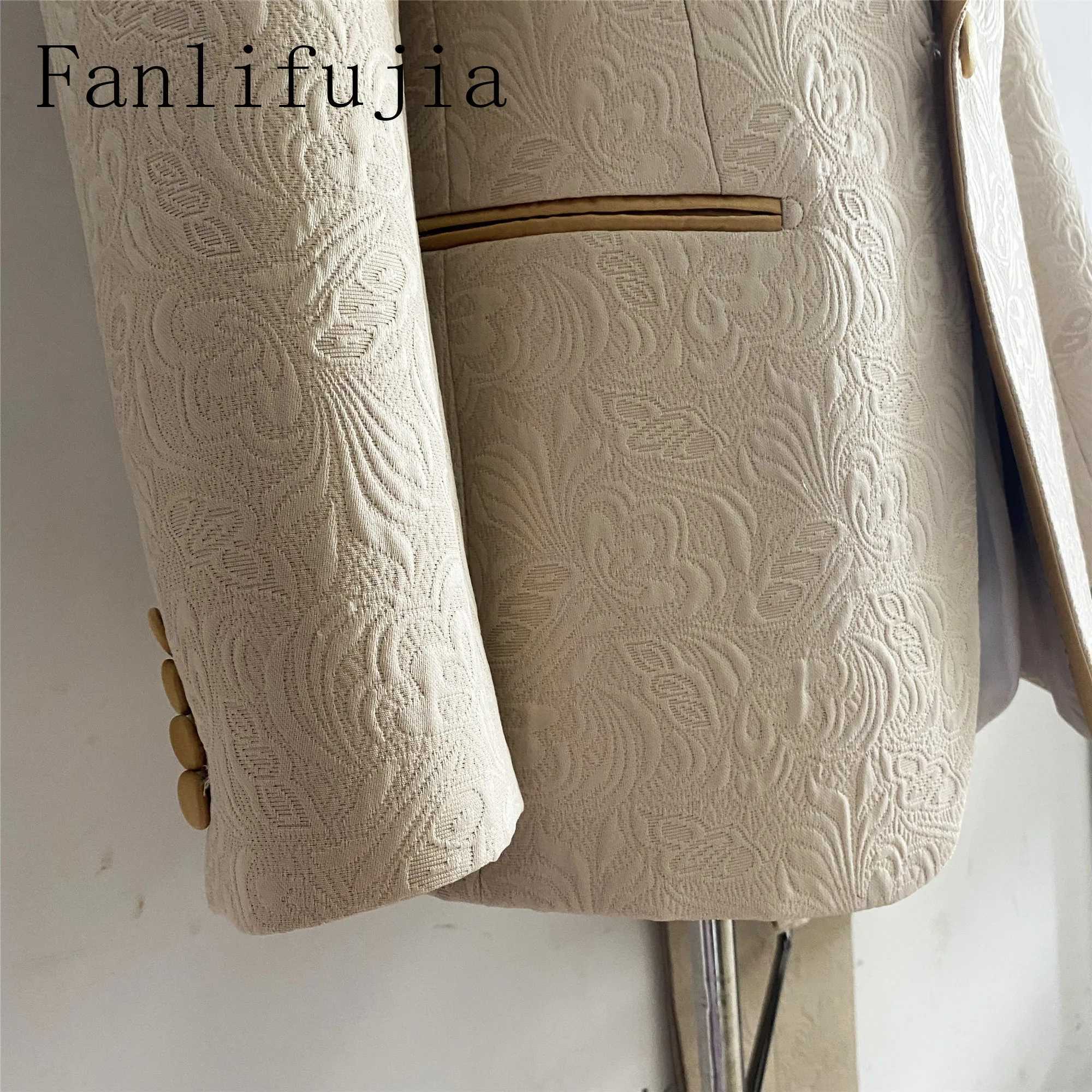 Fanlifujia Mens Wedding Suits 2024 Itan Design Custom Made Champagne Smoking Tuxedo Jacket 2 Piece Groom Terno Suits For Men X250220