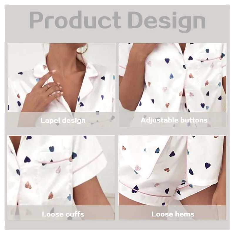 Women Two Piece Set Silk Satin Pajamas Home Suit Short Sve Shirtand Shorts Pajamas Set Satin Nightwear LoungewearXJ250220