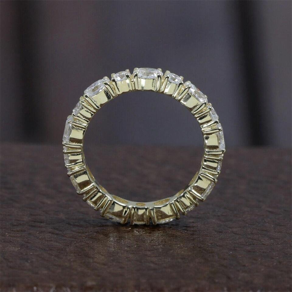 Jewelry 18K Yellow Real Gold 4*3mm Oval-Round 2.5mm Cut Lab Diamond Full Eternity Band Anniversary Wedding Ring For Women