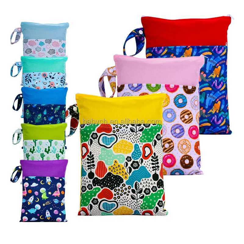 BIAI Beautiful Pattern Polyester Baby Waterproof Swimsuit Bag Double Pocket Baby Diaper Dry Mini Wet Bag Diaper Nappy Bag 25*35 X250220