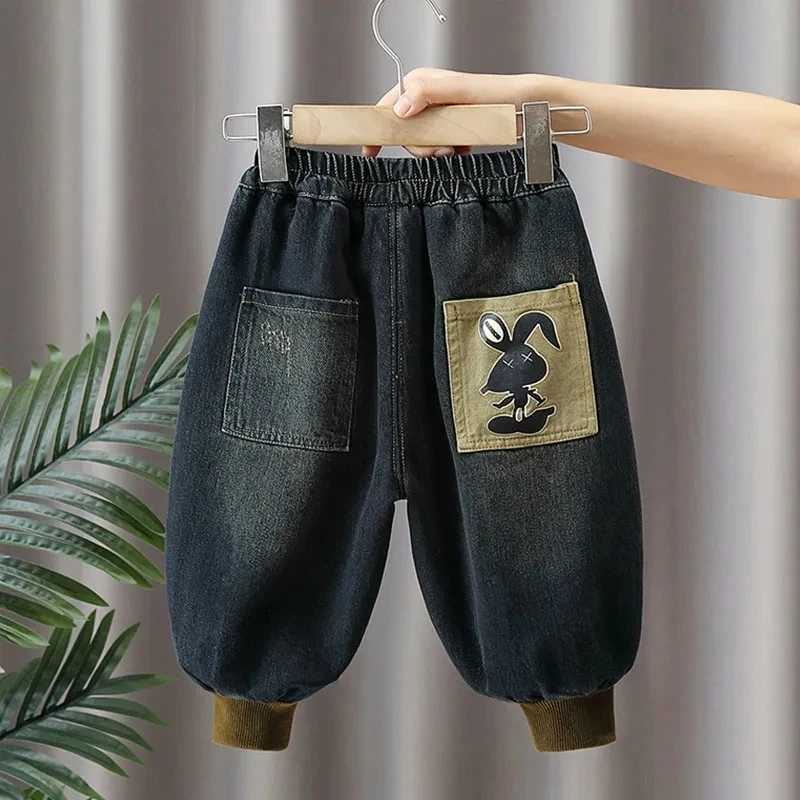 Boys Velvet Lined Jeans Jogger Pants Winter Warm Elastic High Waist Kids Vaqueros Pants Thick Plush Child Denim Harem Pants Z250220