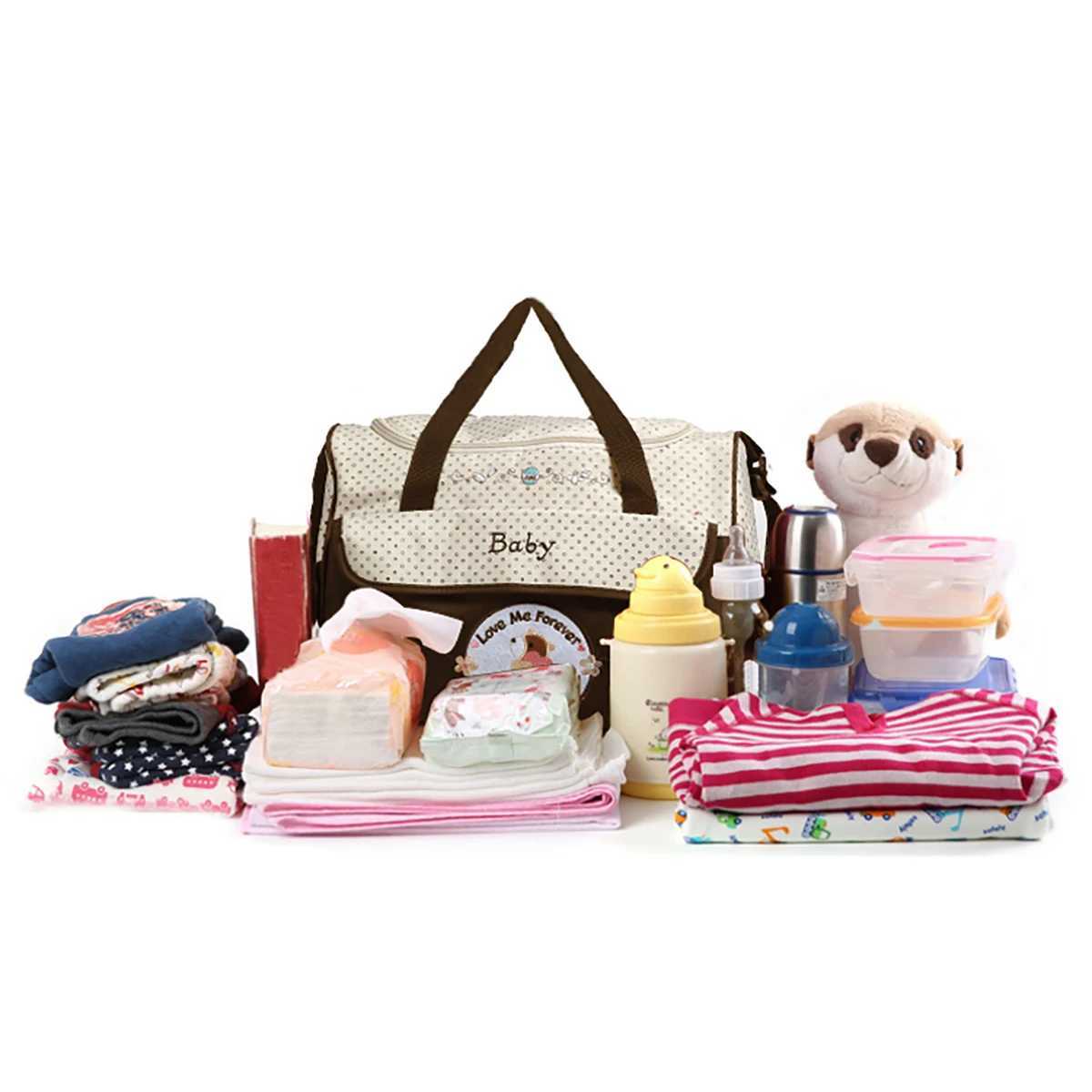 Fashionable printed mommy bag five piece set large capacity multifunctional one shoulder crossbody bag outdoor diaper bag X250220