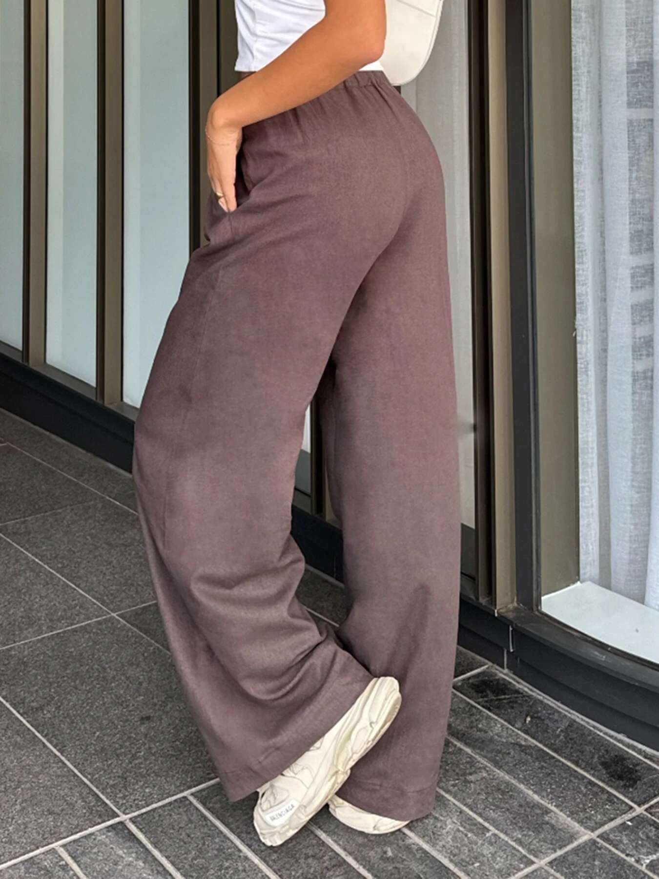IAMSURE Casual Loose Bandage Straight Basic Elastic Low-Waisted Wide Lge Pants Women 2024 Summer Fashion Streetwear Ladies