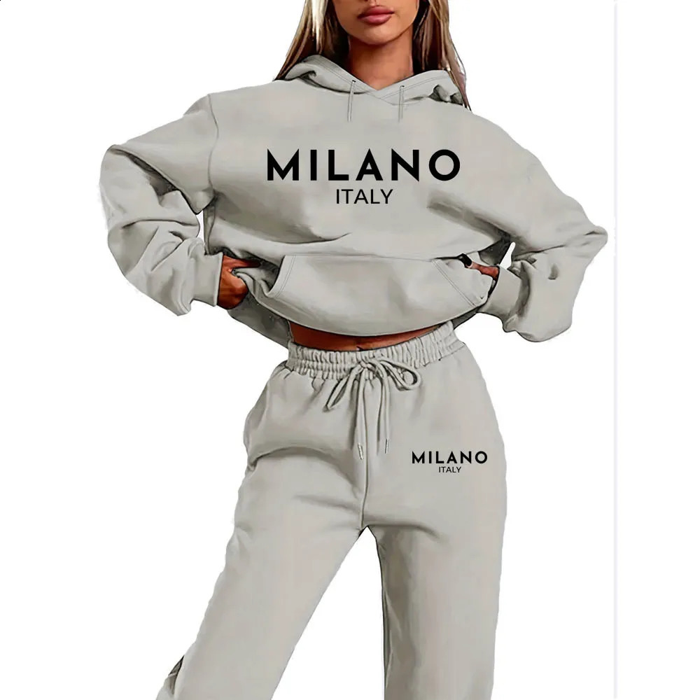 Fun MILANO Printed Womens Two-Piece Set Hooded Sweatshirt And Pants Suit Collection 250221