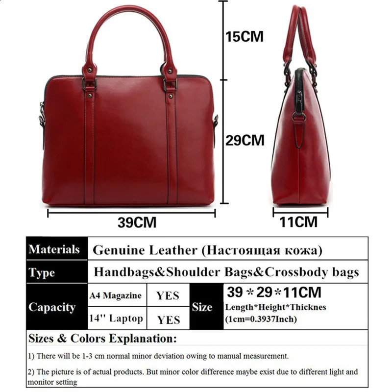 Women Genuine Leather Laptop Briefcase For Macbook HP Woman 14 Inch Notebook Computer Bag Female Handbags 250208