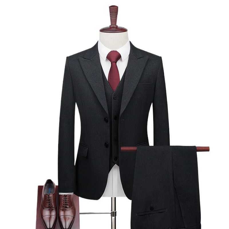 High-end Wool Suit (suit + Vest + Trousers) Mens Business Casual Fashion Suit Bridegroom Wedding Dress Thr-piece Set X250220