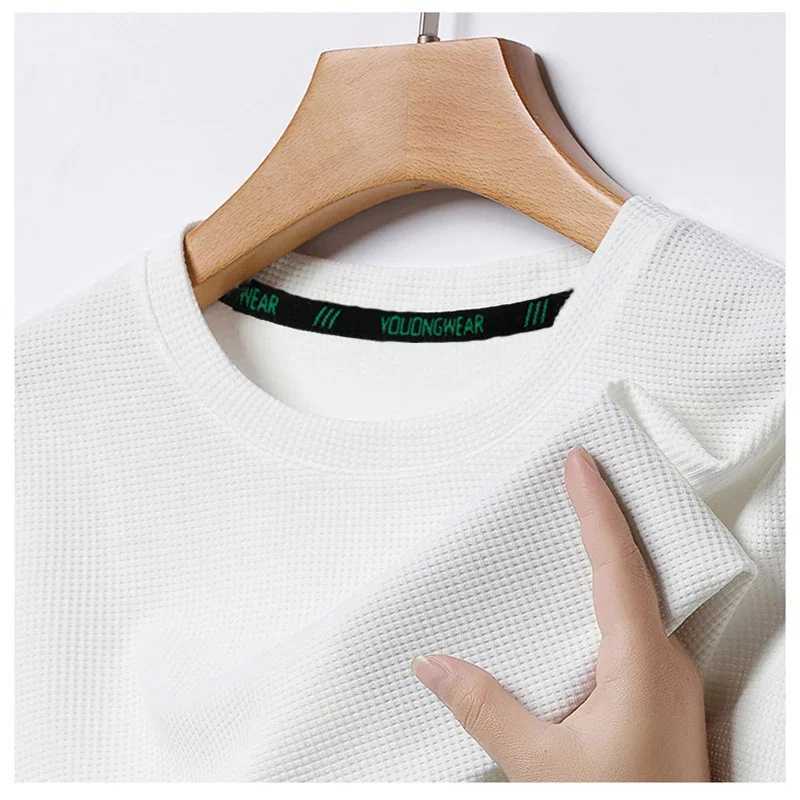 Summer O-neck short sleeved mens casual waffle T-shirt mens breathable earth top fashionable T-shirt mens clothing W250220