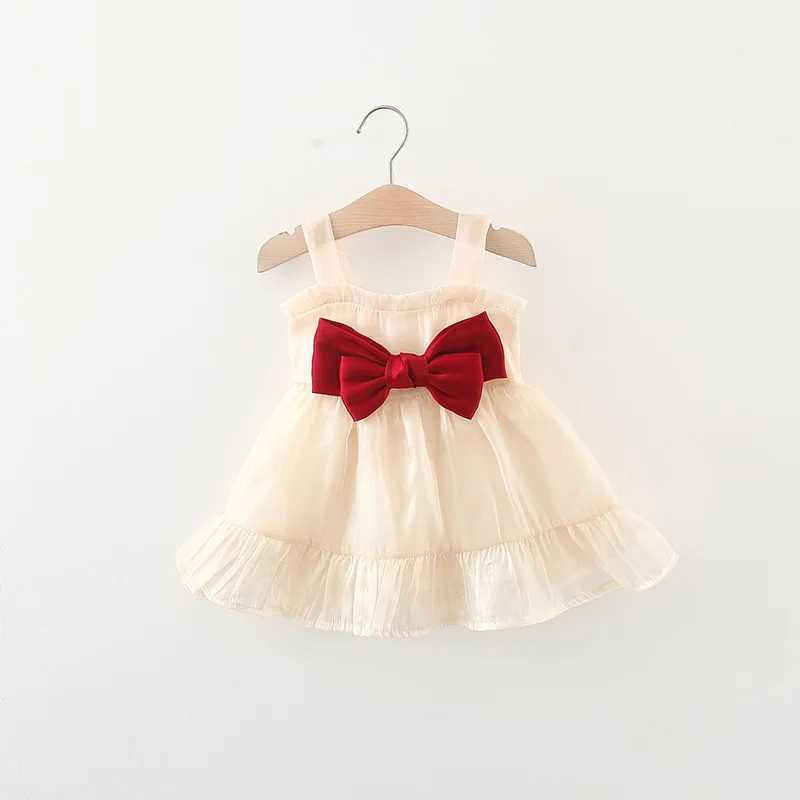 Girls Summer Dress Sweet Hanging Strap Solid Color Big Bow Dress Suitable for Children Aged 80-110 X250220