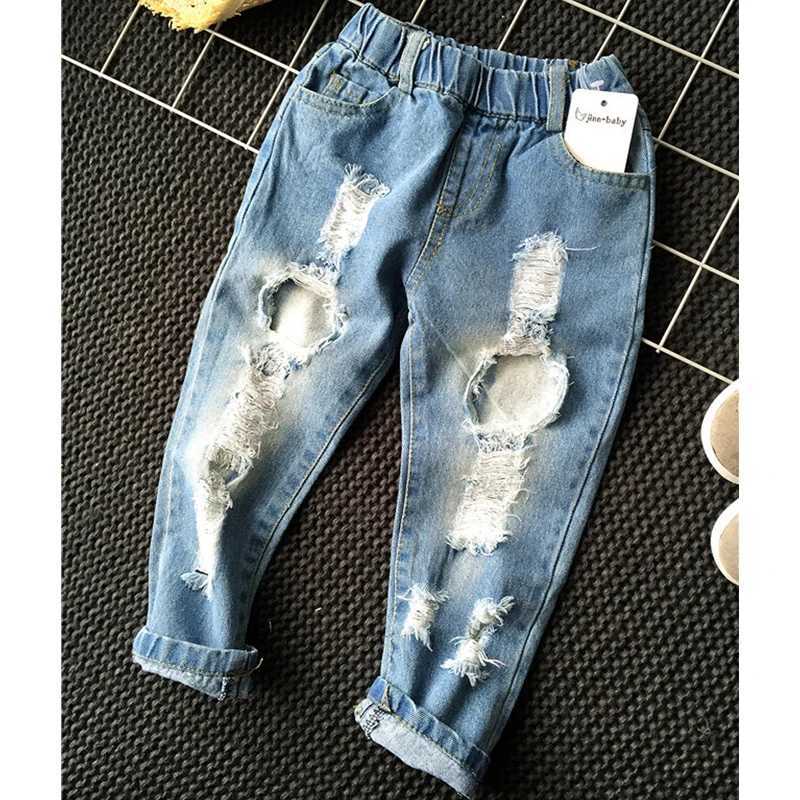 1-8yrs School Boys Clothes Children Broken Hole Jeans Pants New 2021 Baby Girls Jeans Pants Brand Trousers Fashion Jeans Z250220