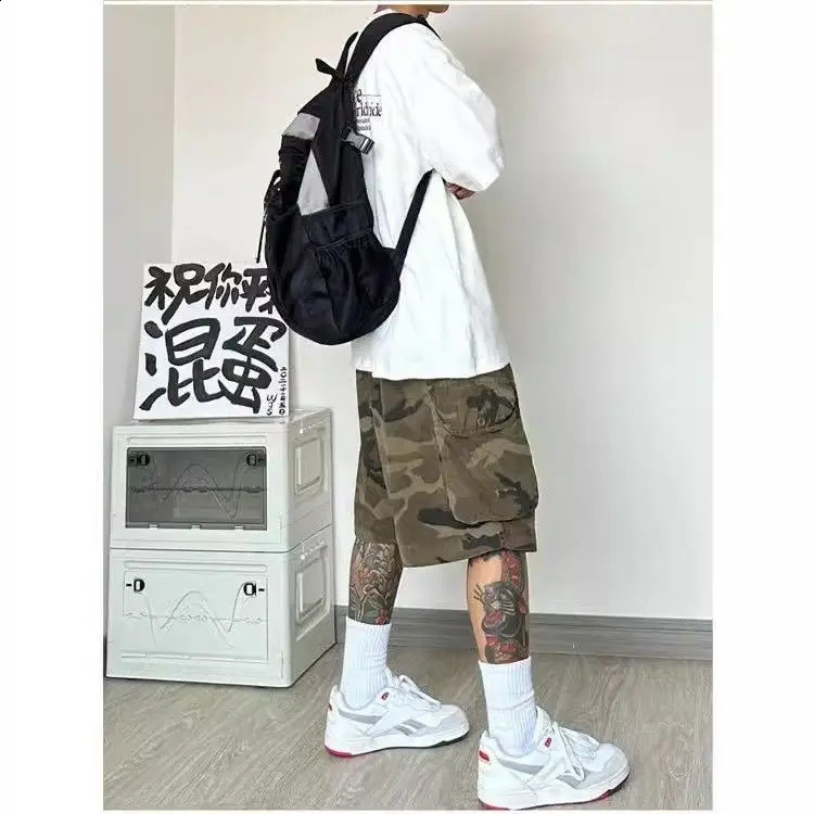 summer mens shorts retro loose large pockets camouflage work shorts Bermuda hip-hop street casual shorts Mens clothing 250220