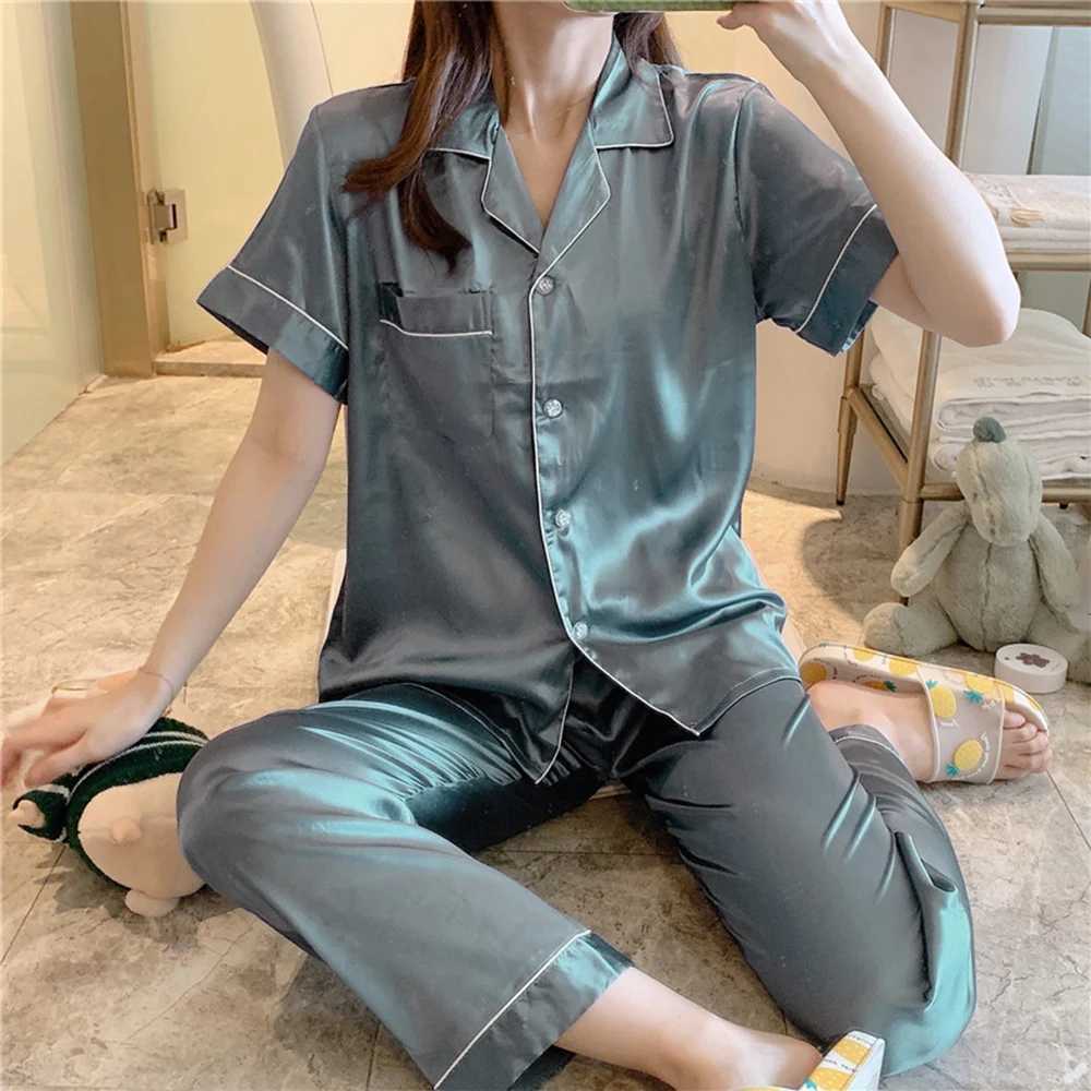 Plus Size L-5XL Womens Pajamas Sets Summer New Pajamas Casual Loose Short Sve Shirt+Trousers 2PC Spwear Fe LoungewearXJ250220