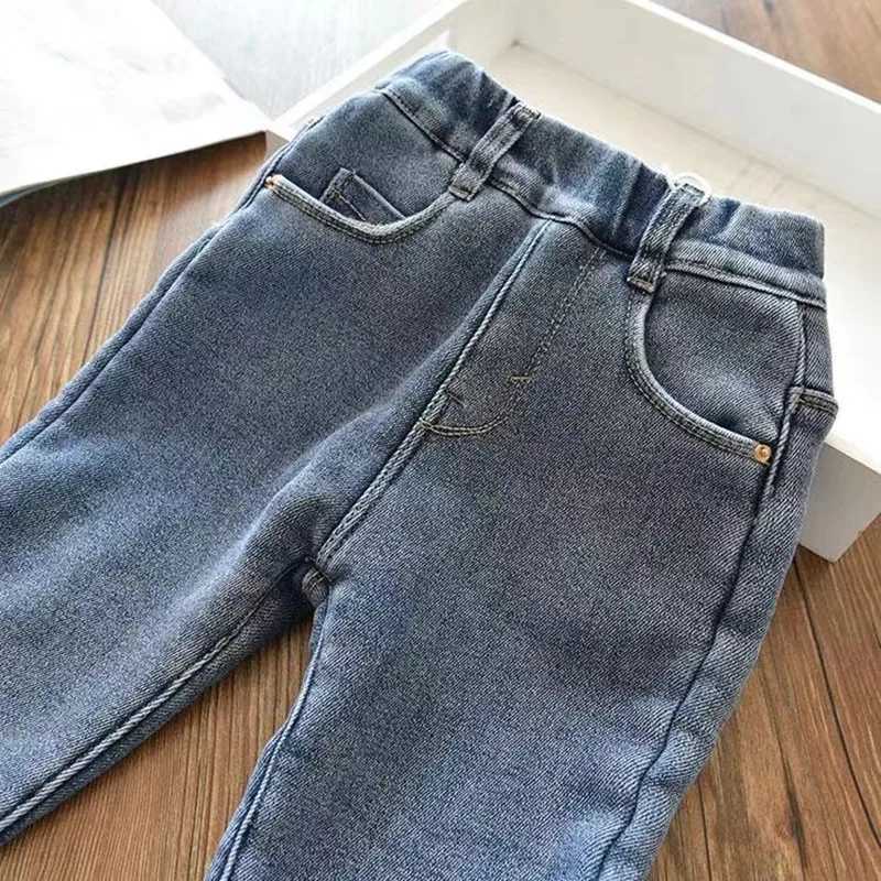 Velvet winter warm jeans suitable for girls autumn Trouthers jackets teenage and childrens clothing boys jeans 2024 new model Z250220