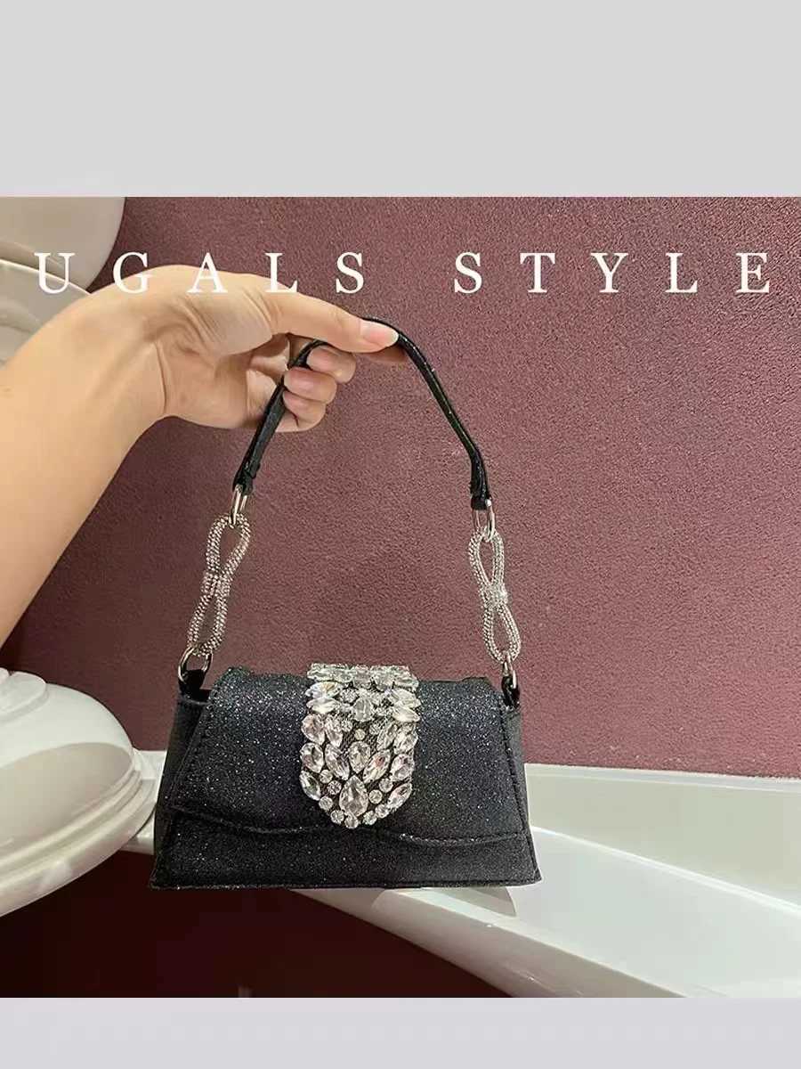 Luxury satin square bag womens handbag crystal sparkling diamond evening bag wedding party clutch wallet shoulder messenger bag Z250220