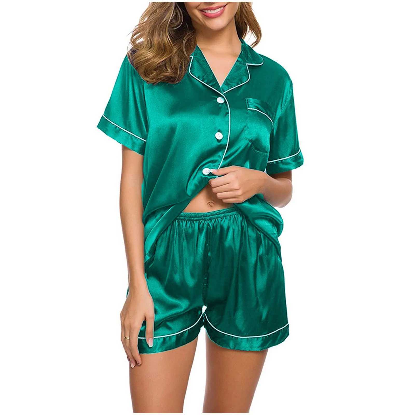 Women Sexy Satin Silk Pajama Sets Spwear Summer Tops +Shorts 2 Pieces Set Loungewear Nightgown Pyjama Suit Ladies NightiesXJ250220