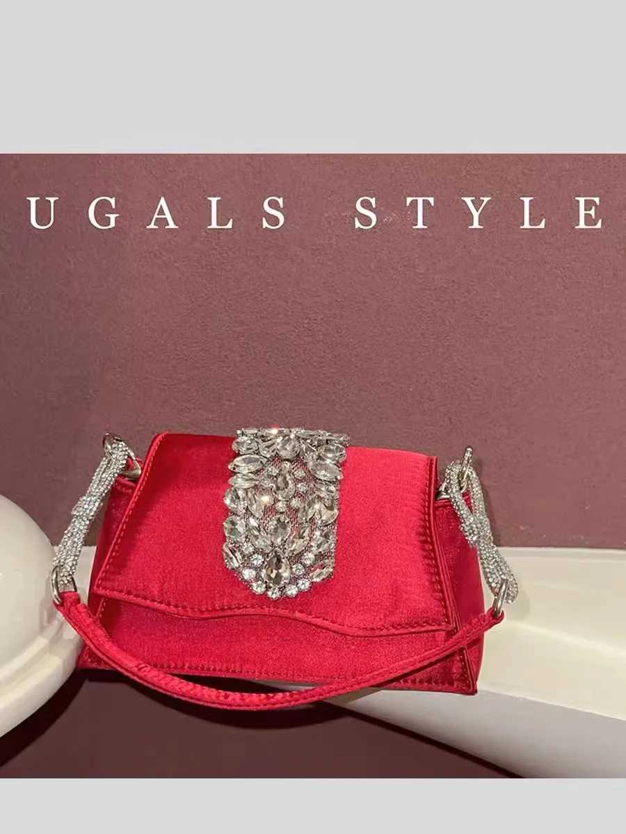 Luxury satin square bag womens handbag crystal sparkling diamond evening bag wedding party clutch wallet shoulder messenger bag Z250220