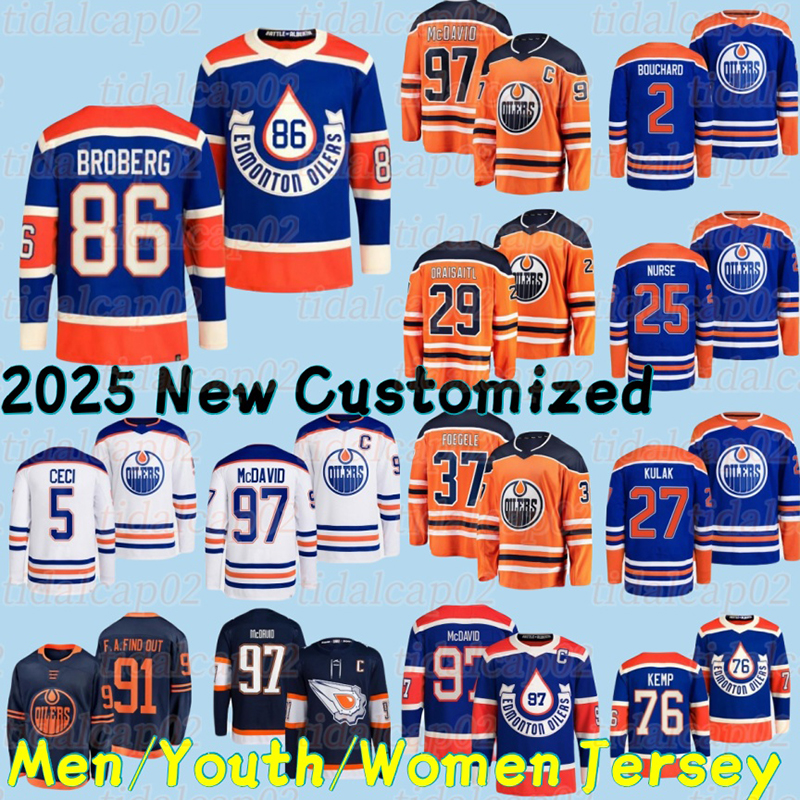 2025 New version season Oilers hockey Jersey men women youth Jersey long sleeves top 29 Leon Draisaitl 18 Zach Hyman 2 Evan Bouchard 99 Wayne Gretzky Jersey