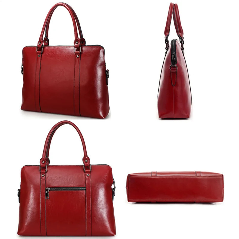 Women Genuine Leather Laptop Briefcase For Macbook HP Woman 14 Inch Notebook Computer Bag Female Handbags 250208