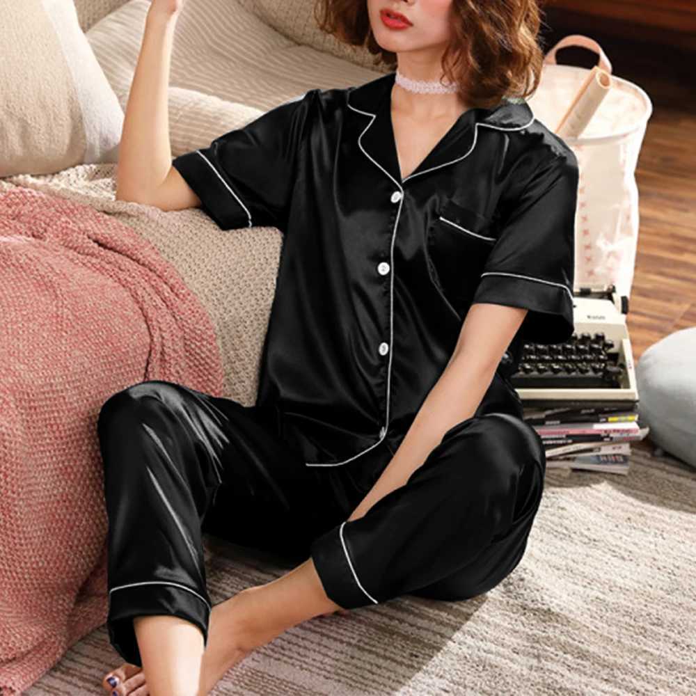 Plus Size L-5XL Womens Pajamas Sets Summer New Pajamas Casual Loose Short Sve Shirt+Trousers 2PC Spwear Fe LoungewearXJ250220