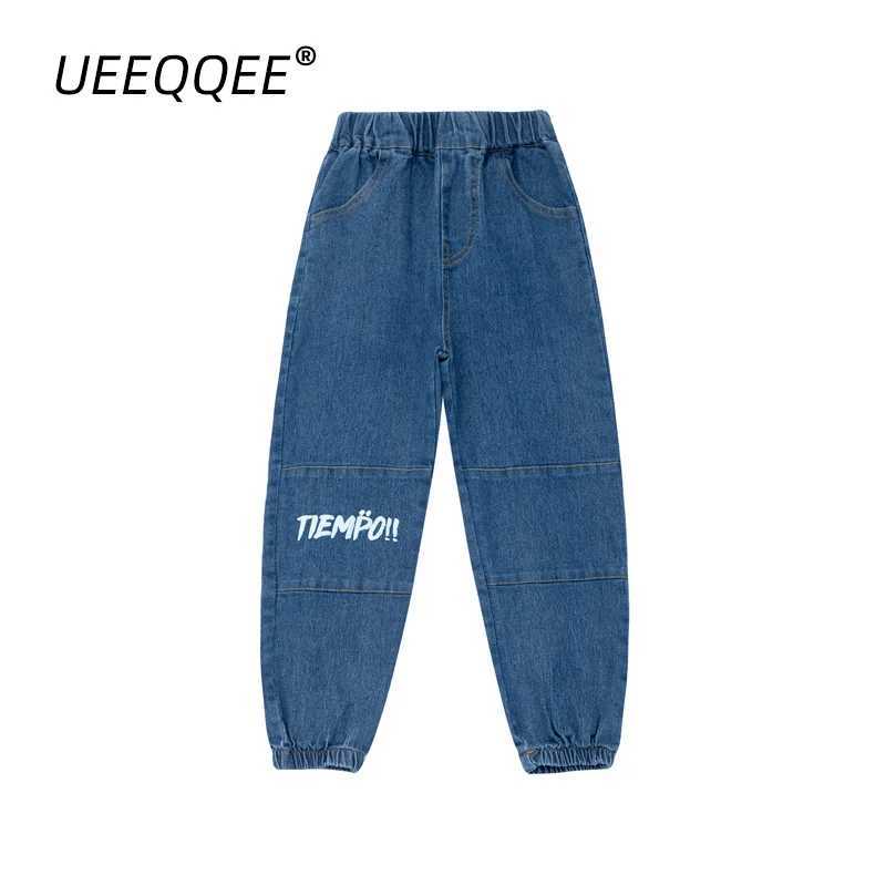 Spring Autumn Children Jeans 4-14Y Boys Cotton Print Splice Stretch Denim Pants Korean Teenage Trousers Wear Kids Clothing New Z250220