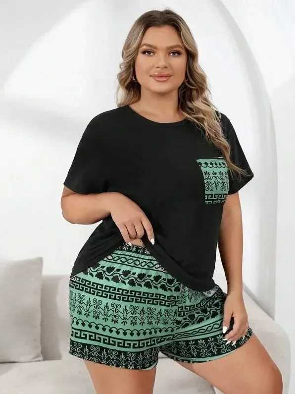 Plus Size Leopard Womens Pajamas Set Short Sve O Neck Tee Top Elastic Waist Shorts Fe 2 Pieces Spwear NightwearXJ250220