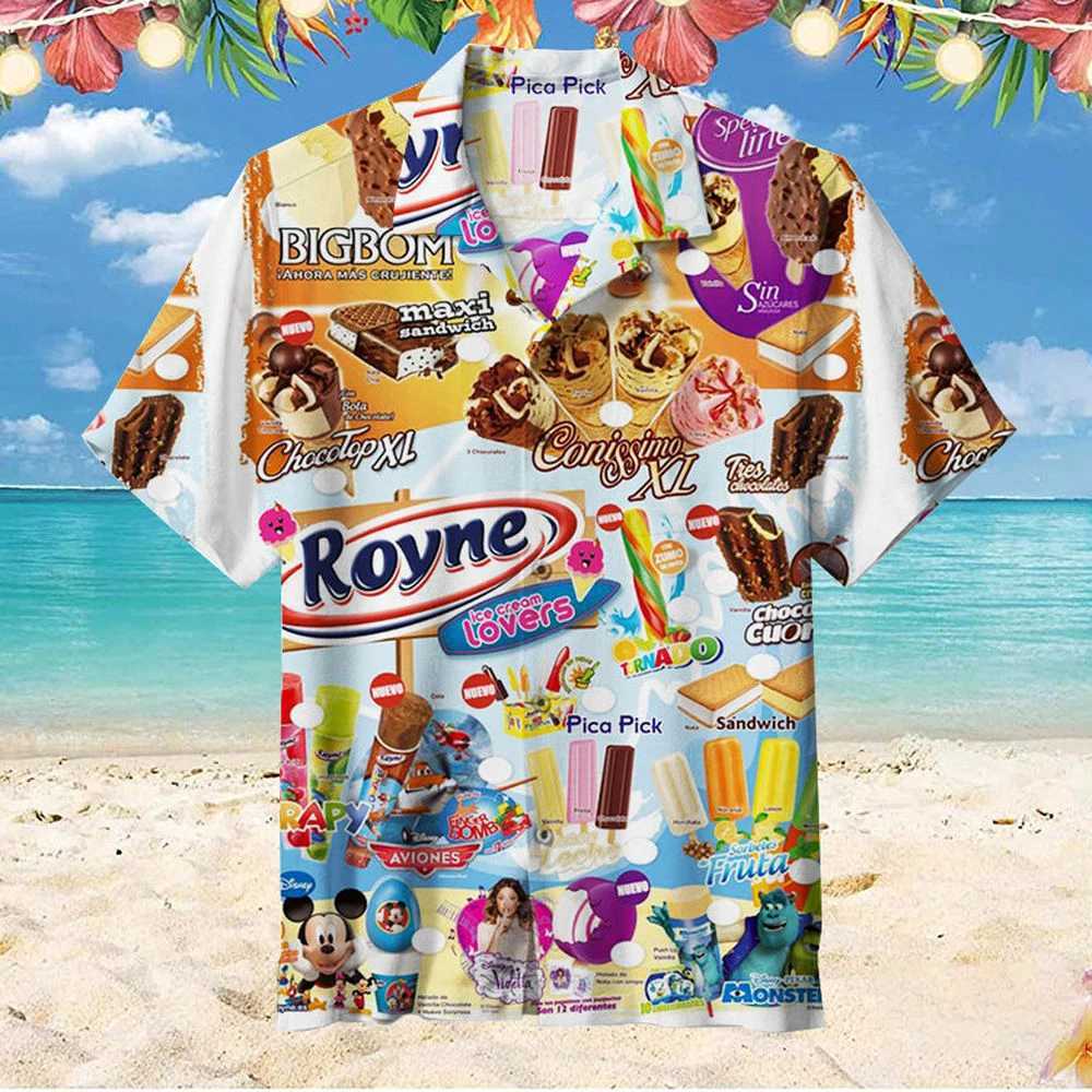 Mens summer funny ice cream T-shirt with beach print short sleeved top summer casual ice cream clothing W250220