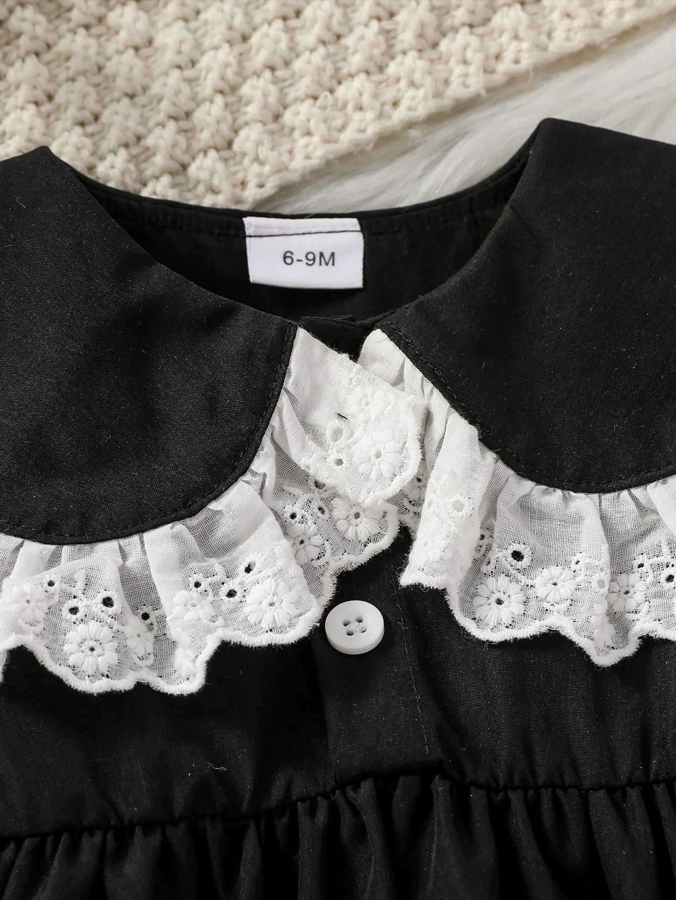 Baby Girls Long Sleeve Spring/ Autumn Doll collar With Lace Black Fashion European and American style Dress For 1-3Y X250220