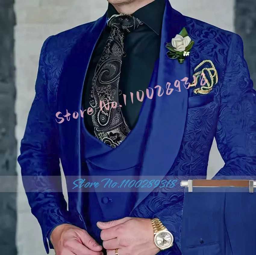 Jacquard Mens 3-piece Suit Set Formal Party Dress Groom Tuxedo High Quty Elegant Men Suit Male Come Homme Marriage X250220