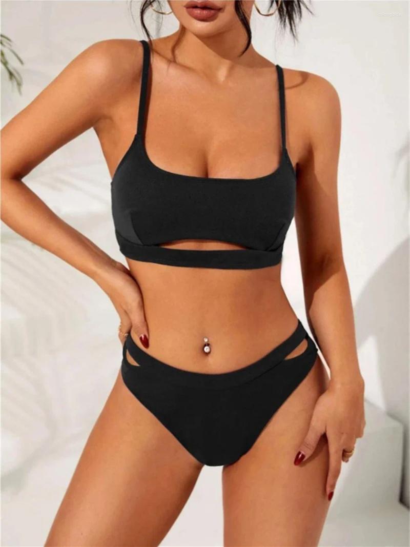 Womens Swimwear 2025 Solid Hollow Out Two Piece Bikini Swimsuit Women Female Bathers Bathing Swimming Swim Suit Beachwear