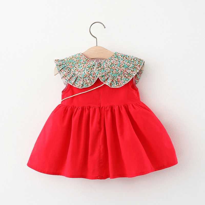 Summer Dress For Girls New Childrens Clothing Sweet Floral Doll Collar Sleeveless Vest Skirt Solid Color A-Line Skirt X250220