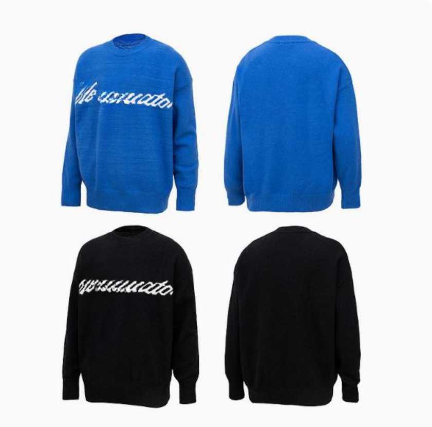 Men's Sweaters Classic Scrawled Slogan Jacquard Knitted Sweater Men Women Crewneck Sweatshirts Pullovers Blue T250221