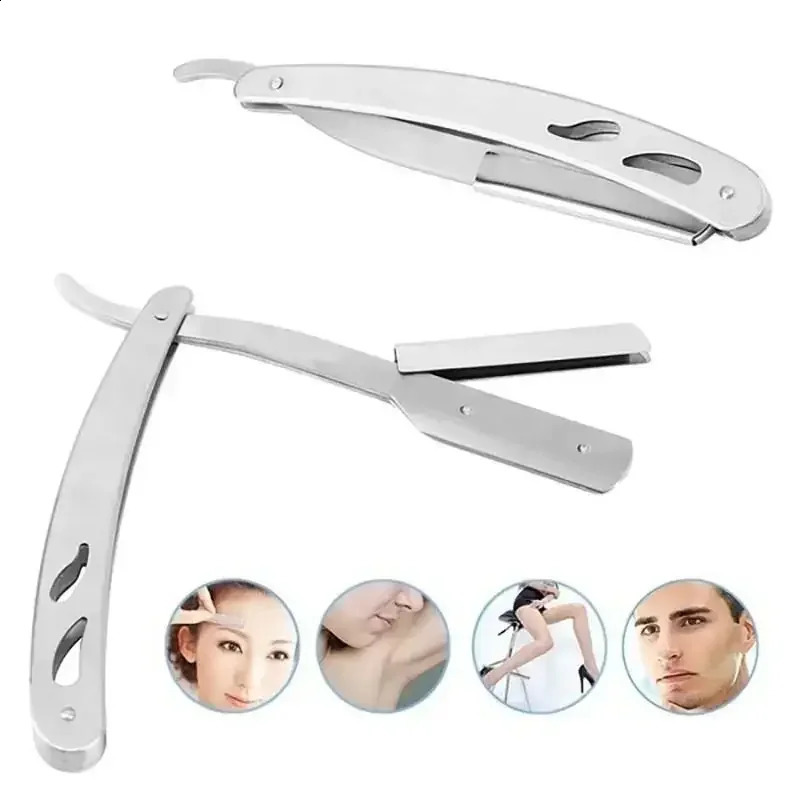 Mens Professional Barber Razor Manual Shaver Straight Edge Stainless Steel Folding Shaving Shave With Blade 250217
