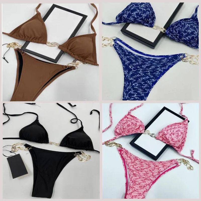 Luxury Womens bikini designer Sexy Beach Bikinis swim suit Fashion Letter Printed Lace Up Summer Split Swimsuit bikinis for women