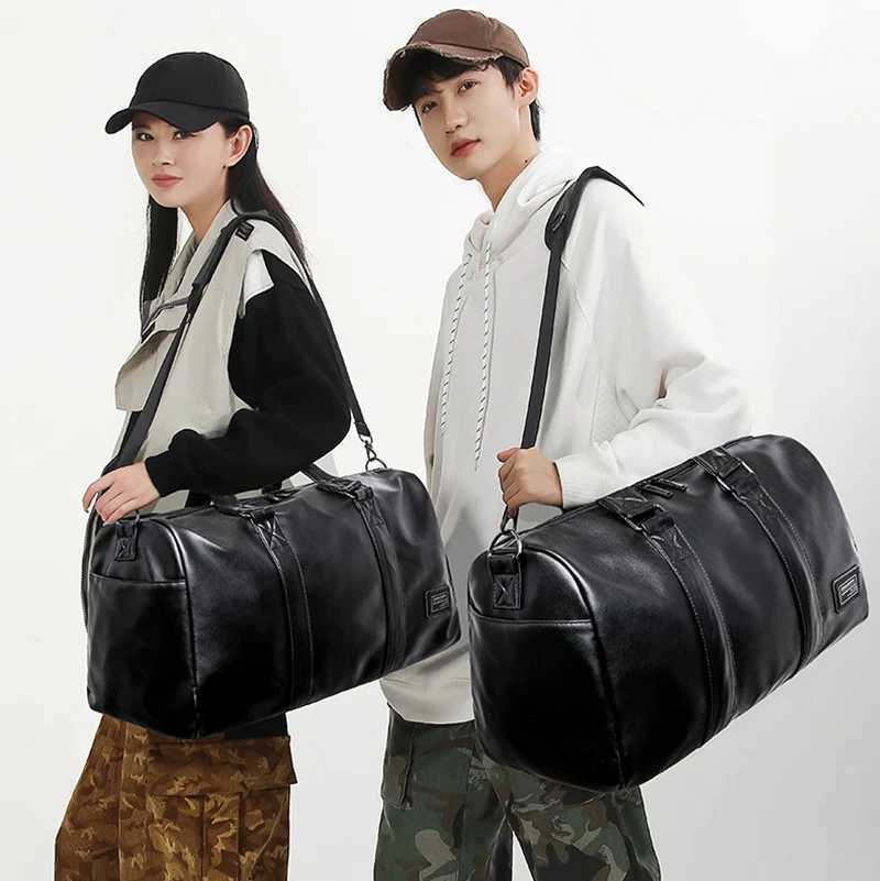 Large Capacity Travel Bag PU Travel Handbag Men Carry On Luggage Duffle Bags Soft Casual Black Big Weekend Bags Travelling Tote Y250304
