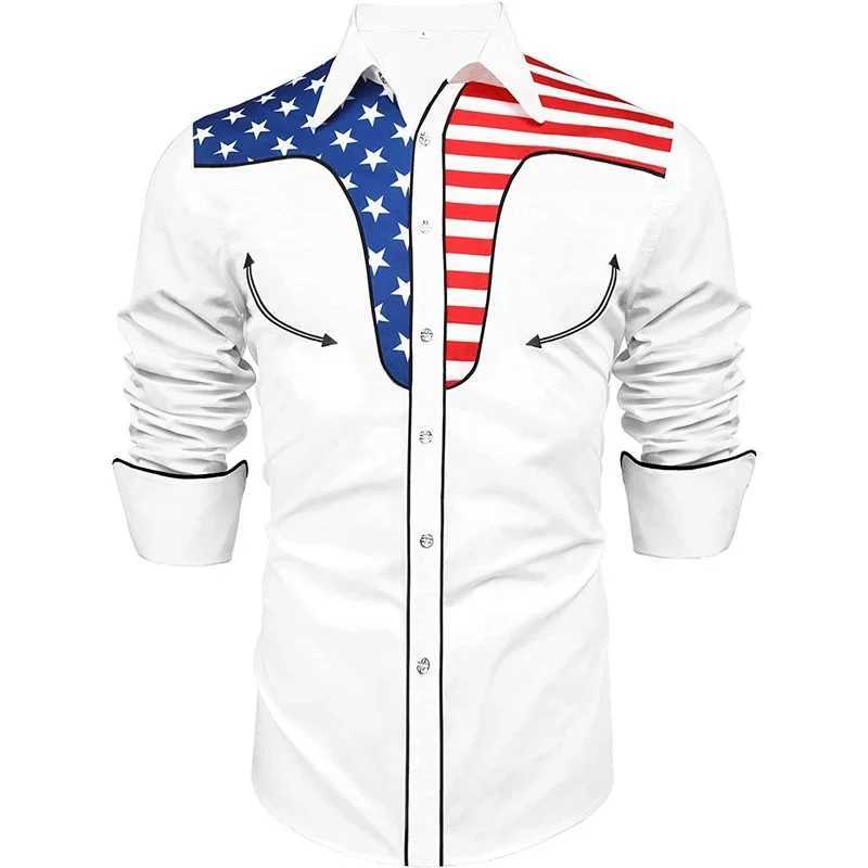 Mens shirt suit tribal print flag lapel black and white gray outdoor long sLeeved button up clothing designer casual soft W250220
