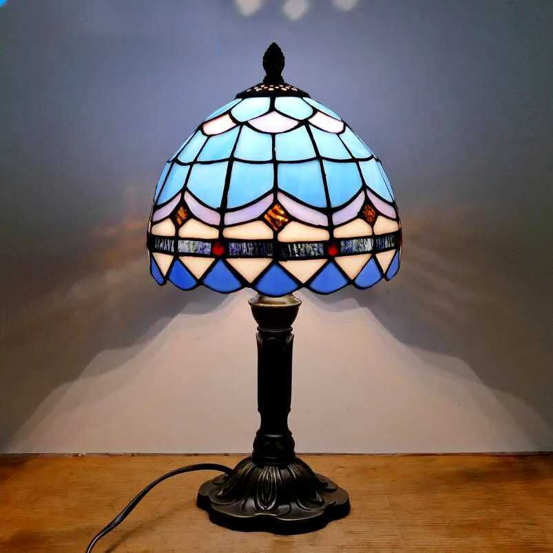 Retro Stained Glass Table Lamp E27 Colorful Art Lampshade Mediterranean Style Baroque Table Light Bedroom Bedside Decor Lighting Z250220