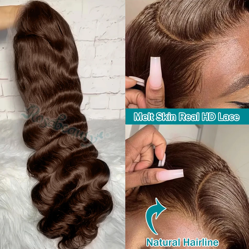 Free shipping 40 Inch Biazilian Chocolate Brown Body Wave 13x4 Transparent Lace Front Human Hair 200% Density Colored Synthetic Wig for Women