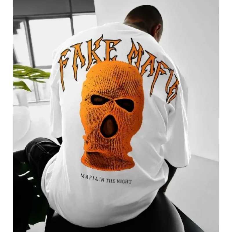 24/25 High-quality American High Street Masked Person Printed T-shirt for Men Oversized Loose Harajuku Short Sleeved Tops W250220