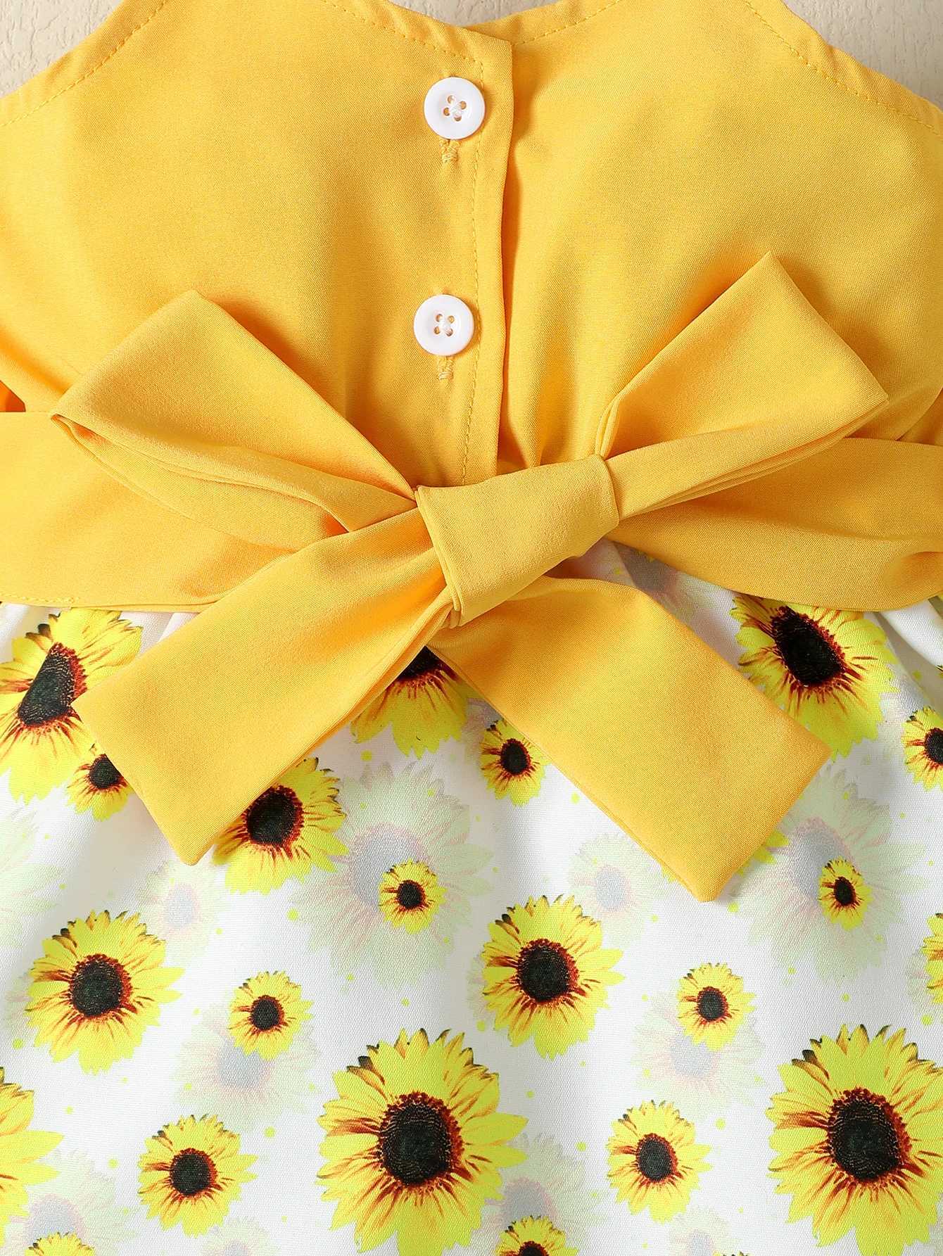 0-2 Year Old Newborn Baby Girl Summer Suspender Bow Headband Belt Sunflower Print Casual Daily Dress Baby Clothes X250220