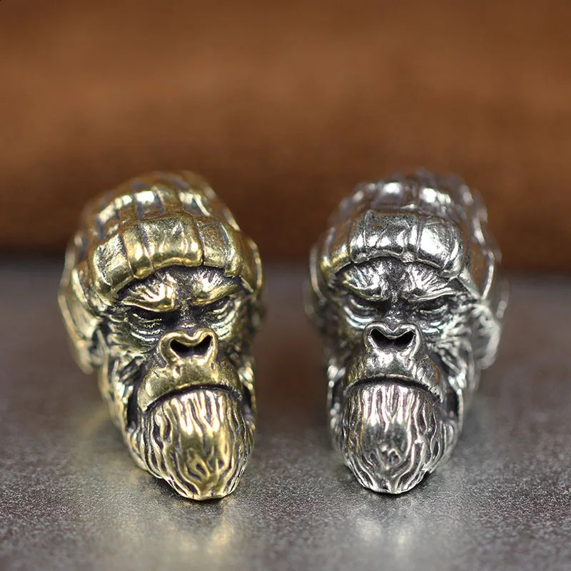 Woolen Hat Gorilla Head Sculpture White Brass Knife Beads Orangutan EDC DIY Woven Paracord Lanyard Charms Pendants Accessories 250213