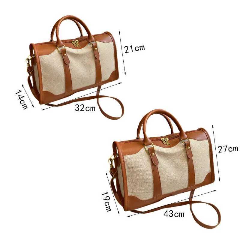 ISKYBOB Women Travel Storage Handbag Vintage Fitness Luggage Bag Single Shoulder Crossbody Bag Large Nylon PU Leather Bag 2023 Y250221